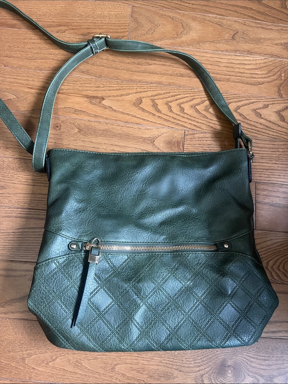 Green Quilted Crossbody Shoulder Bag - Unbranded